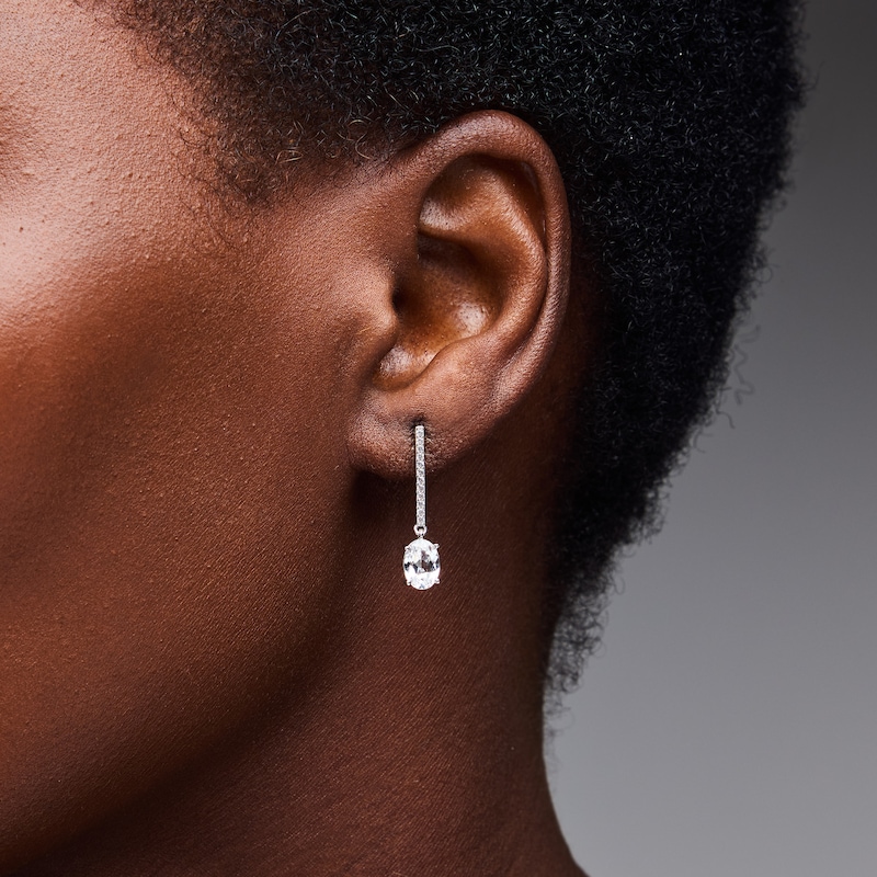 Oval White Lab-Created Sapphire Dangle Earrings in Sterling Silver