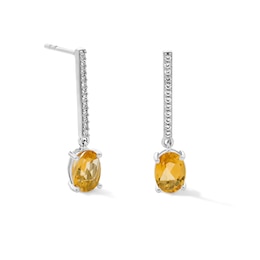 Oval Citrine and White Lab-Created Sapphire Dangle Earrings in Sterling Silver