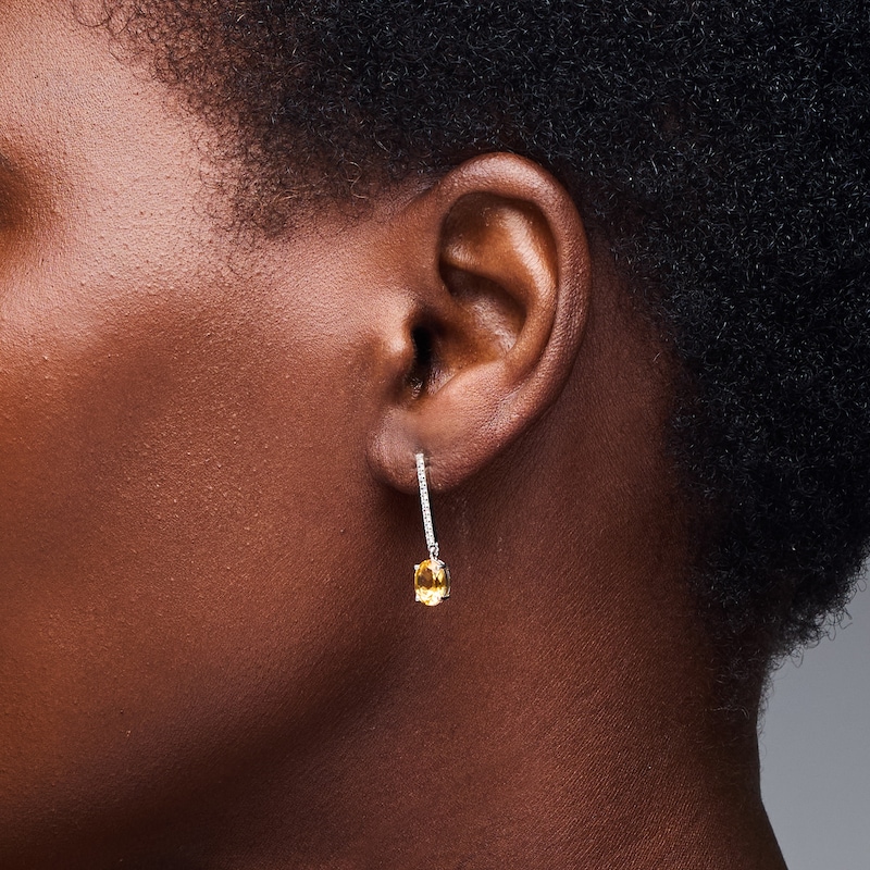 Oval Citrine and White Lab-Created Sapphire Dangle Earrings in Sterling Silver