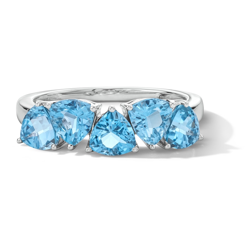 Main Image 1 of Trillion-Cut Swiss Blue Topaz Five-Stone Ring in Sterling Silver