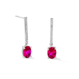 Oval Lab-Created Ruby and White Lab-Created Sapphire Dangle Earrings in Sterling Silver