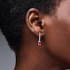 Thumbnail Image 2 of Oval Lab-Created Ruby and White Lab-Created Sapphire Dangle Earrings in Sterling Silver