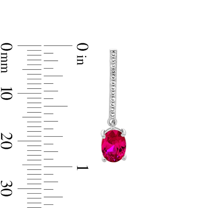Main Image 2 of Oval Lab-Created Ruby and White Lab-Created Sapphire Dangle Earrings in Sterling Silver