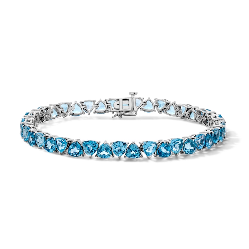 Main Image 1 of Trillion-Cut Swiss Blue Topaz Bracelet in Sterling Silver - 7.5"