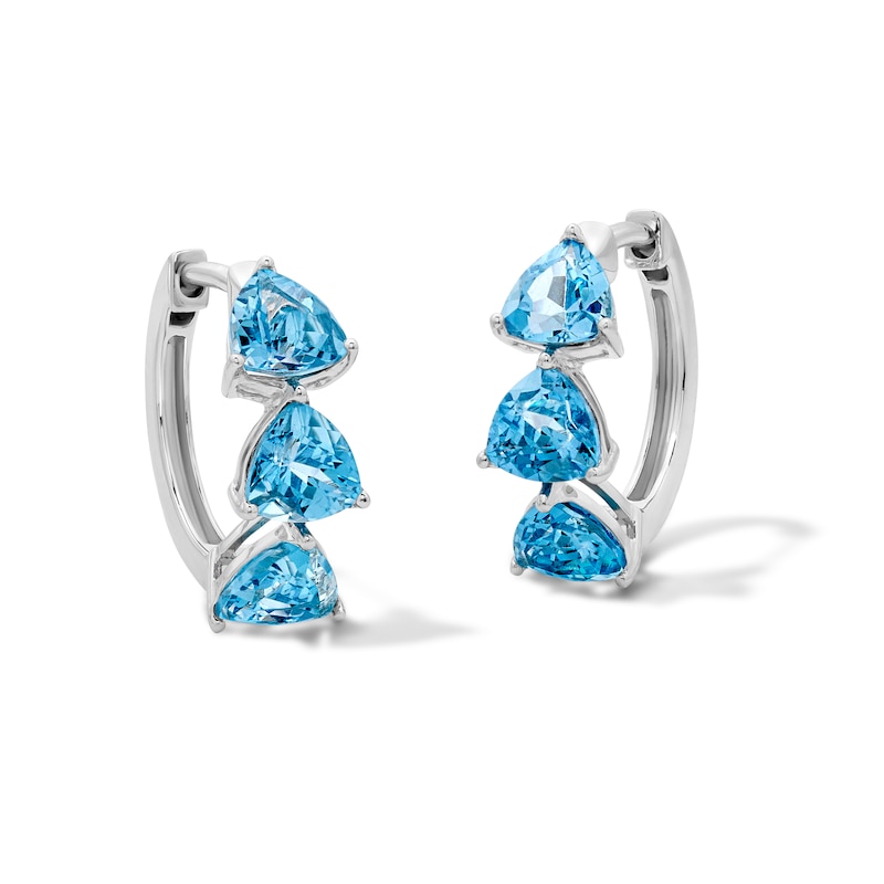 Main Image 1 of Trillion-Cut Swiss Blue Topaz Hoop Earrings in Sterling Silver