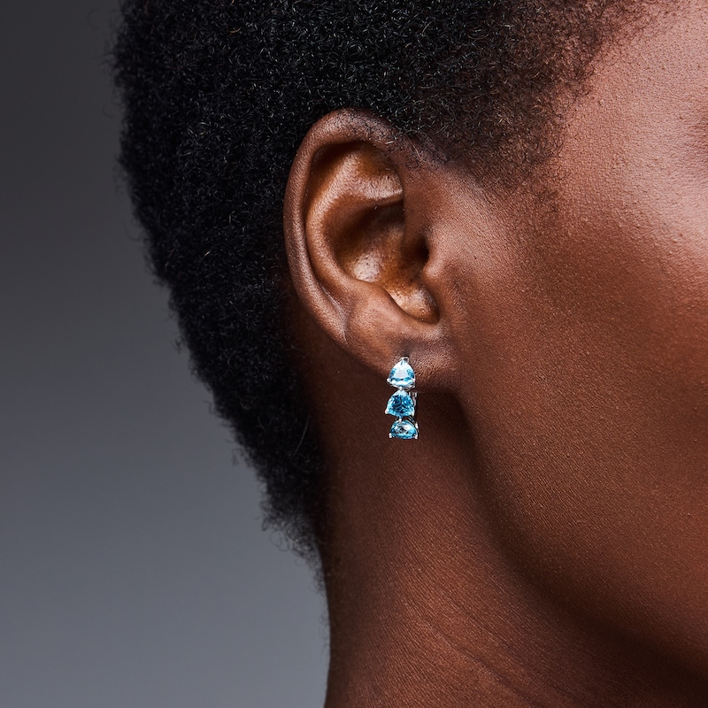 Trillion-Cut Swiss Blue Topaz Hoop Earrings in Sterling Silver