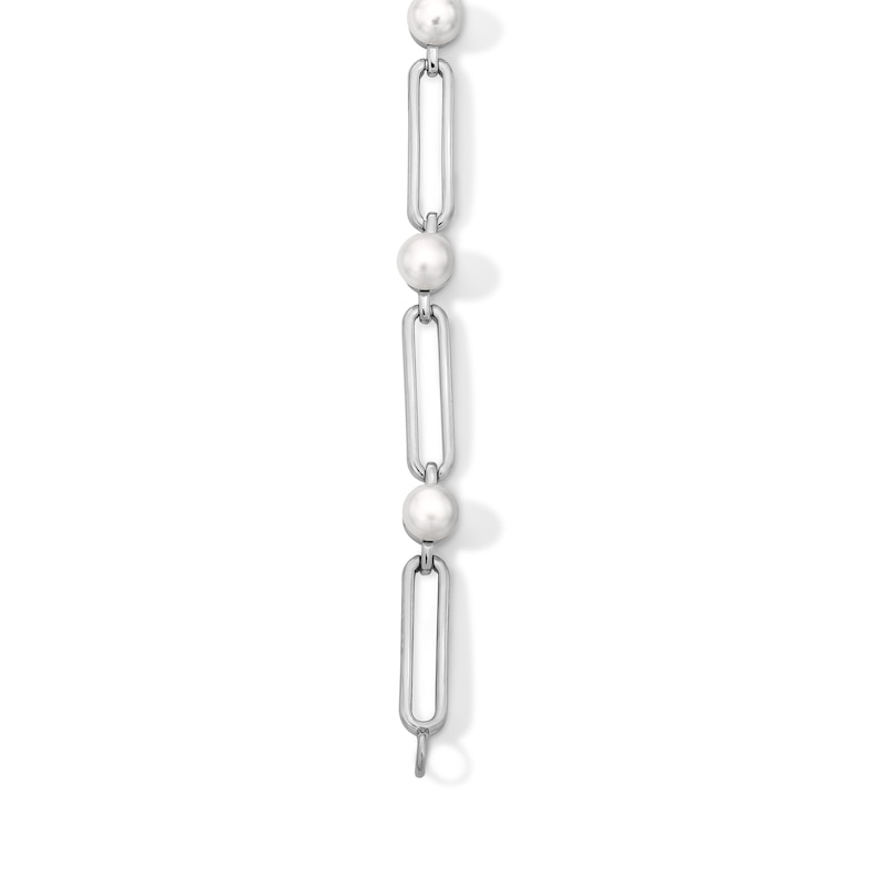 4.0mm Freshwater Cultured Pearl and Paper Clip Link Bracelet in Sterling Silver - 7.5"