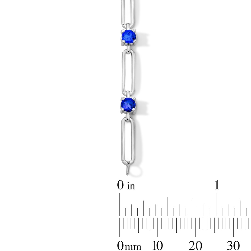 Main Image 2 of Blue Lab-Created Sapphire and Paper Clip Link Bracelet in Sterling Silver - 7.5"