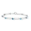 Thumbnail Image 1 of Swiss Blue Topaz and Paper Clip Link Bracelet in Sterling Silver - 7.5"