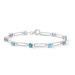 Swiss Blue Topaz and Paper Clip Link Bracelet in Sterling Silver - 7.5"