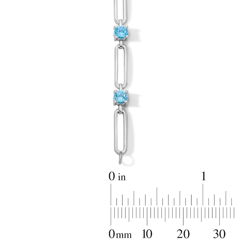 Main Image 2 of Swiss Blue Topaz and Paper Clip Link Bracelet in Sterling Silver - 7.5"