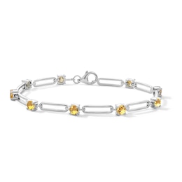 4.0mm Citrine Bracelet in SteCitrine and Paper Clip Link Bracelet in Sterling Silver - 7.5"rling Silver - 7.5