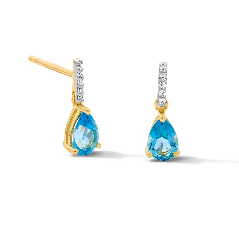 Main Image 1 of Pear-Shaped Swiss Blue Topaz and Diamond-Accent Drop Earrings in 10K Gold