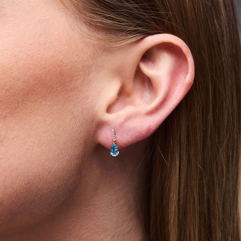 Pear-Shaped Swiss Blue Topaz and Diamond-Accent Drop Earrings in 10K Gold