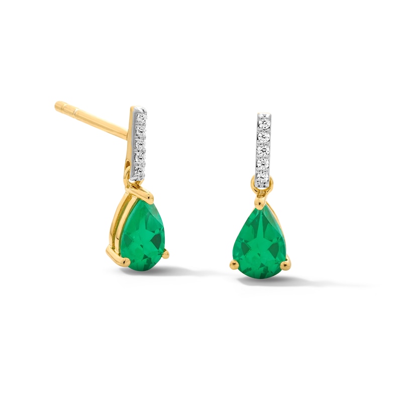 Main Image 1 of Pear-Shaped Emerald and Diamond-Accent Drop Earrings in 10K Gold