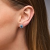 Thumbnail Image 2 of Emerald-Cut London Blue Topaz and 0.18 CT. T.W. Certified Lab-Grown Diamond Earrings in Sterling Silver (F/VS2)