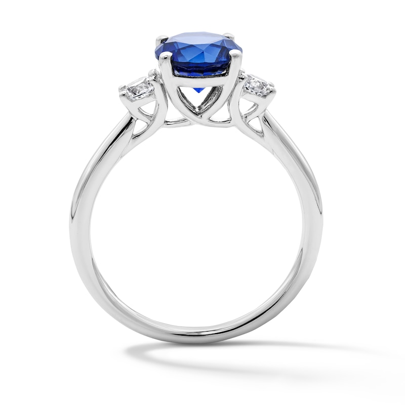 Blue and White Lab-Created Sapphire Three-Stone Ring in 10K White Gold