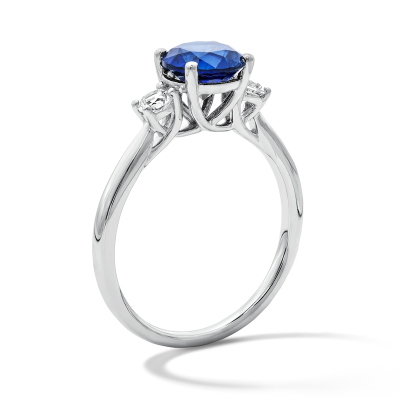 Blue and White Lab-Created Sapphire Three-Stone Ring in 10K White Gold