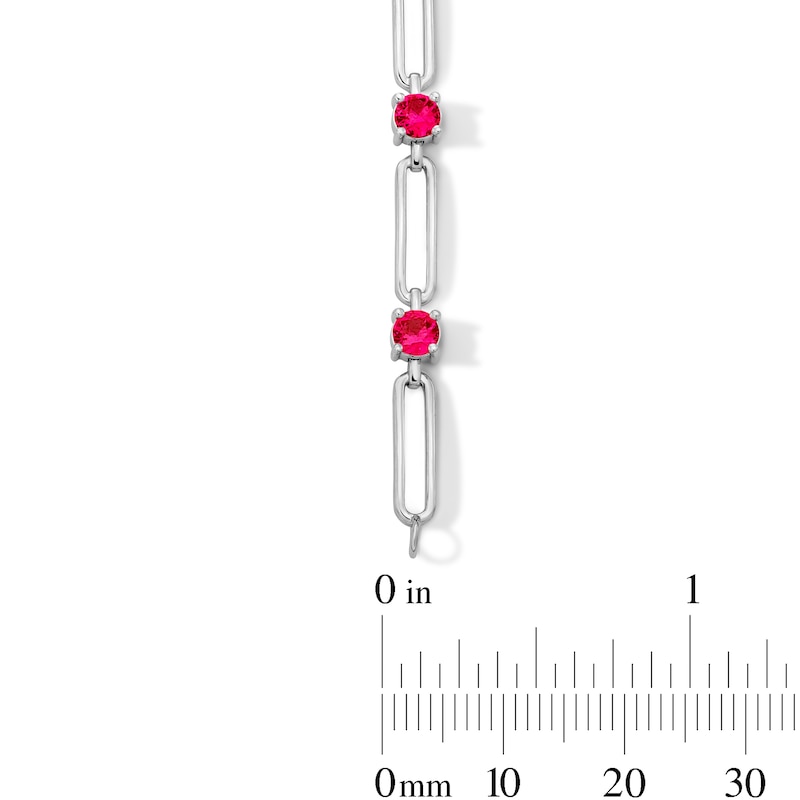 Main Image 2 of Lab-Created Ruby and Paper Clip Link Bracelet in Sterling Silver - 7.5"