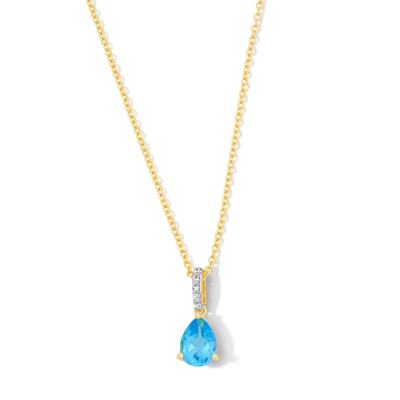 Main Image 1 of Pear-Shaped Swiss Blue Topaz and Diamond-Accent Pendant in 10K Gold