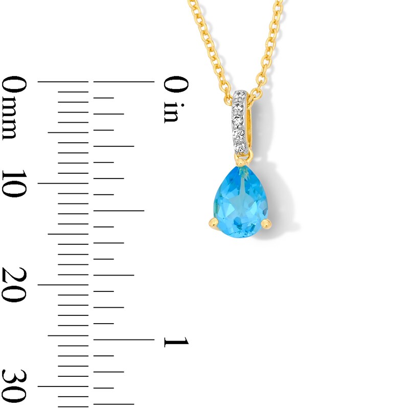 Main Image 3 of Pear-Shaped Swiss Blue Topaz and Diamond-Accent Pendant in 10K Gold