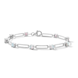Lab-Created Opal and Paper Clip Link Bracelet in Sterling Silver - 7.5"