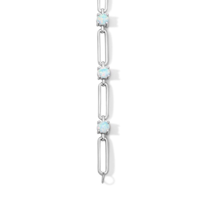 Main Image 2 of Lab-Created Opal and Paper Clip Link Bracelet in Sterling Silver - 7.5"