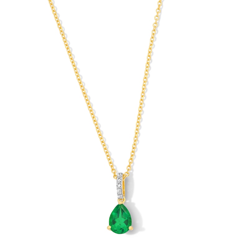 Pear-Shaped Emerald and Diamond-Accent Pendant in 10K Gold