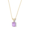 Thumbnail Image 1 of Emerald-Cut Pink Quartz and White Lab-Created Sapphire Pendant in 10K Gold