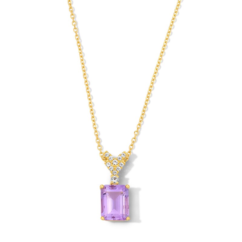 Emerald-Cut Pink Quartz and White Lab-Created Sapphire Pendant in 10K Gold