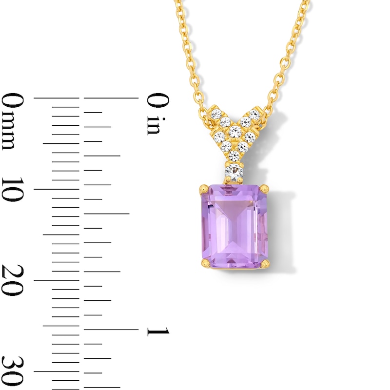 Emerald-Cut Pink Quartz and White Lab-Created Sapphire Pendant in 10K Gold