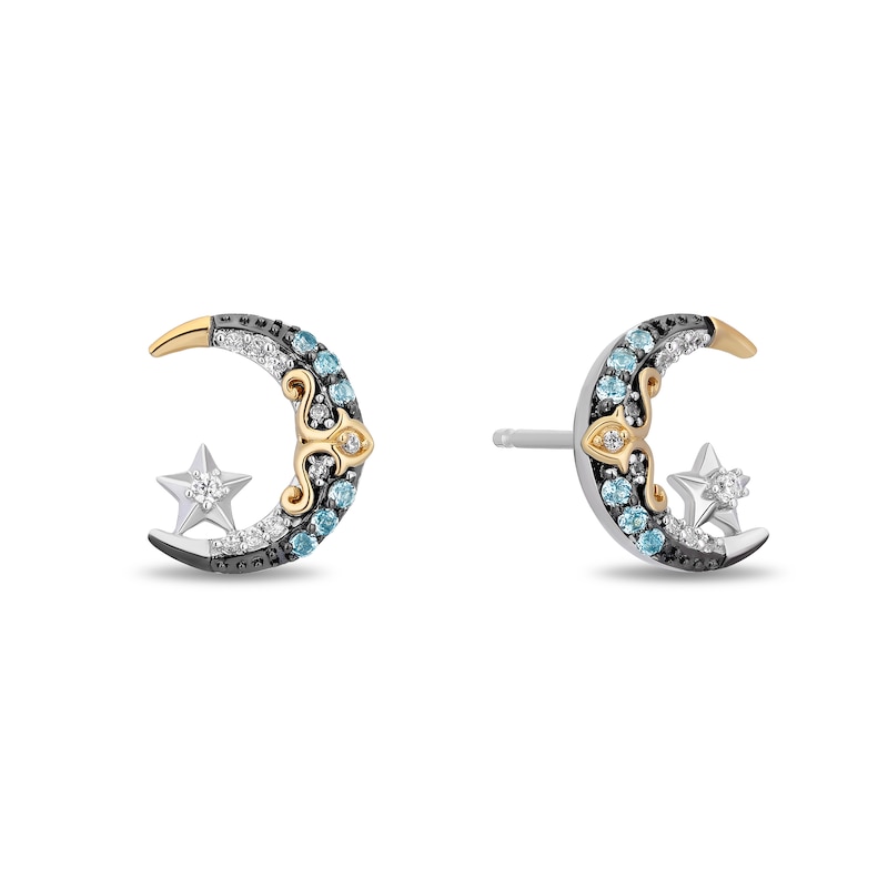 Main Image 2 of Enchanted Disney Jasmine Blue Topaz and 0.06 CT. T.W. Diamond Moon and Star Earrings in Sterling Silver and 10K Gold