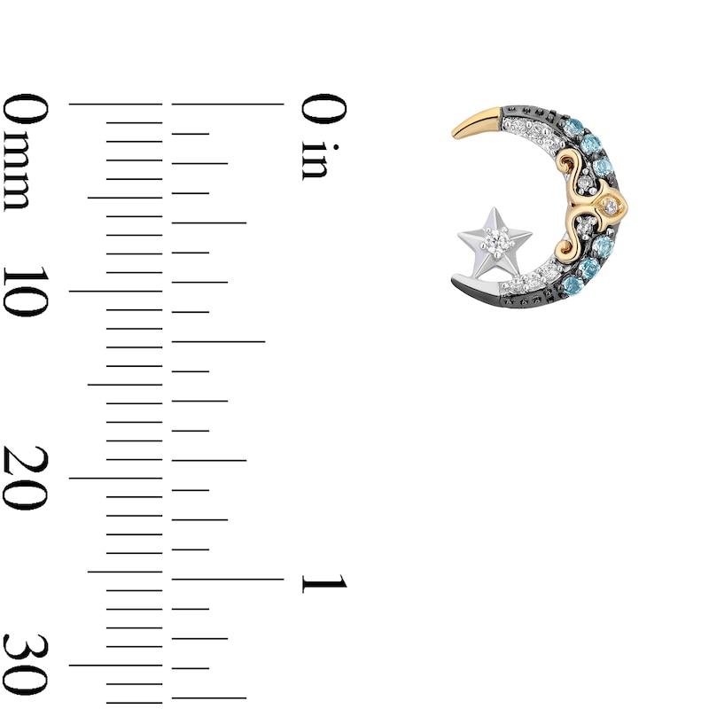 Main Image 3 of Enchanted Disney Jasmine Blue Topaz and 0.06 CT. T.W. Diamond Moon and Star Earrings in Sterling Silver and 10K Gold