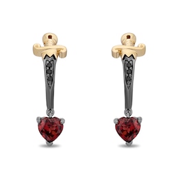 Enchanted Disney Villains Heart-Shaped Garnet and Black Diamond Dagger Earrings in Sterling Silver and 14K Gold Plate