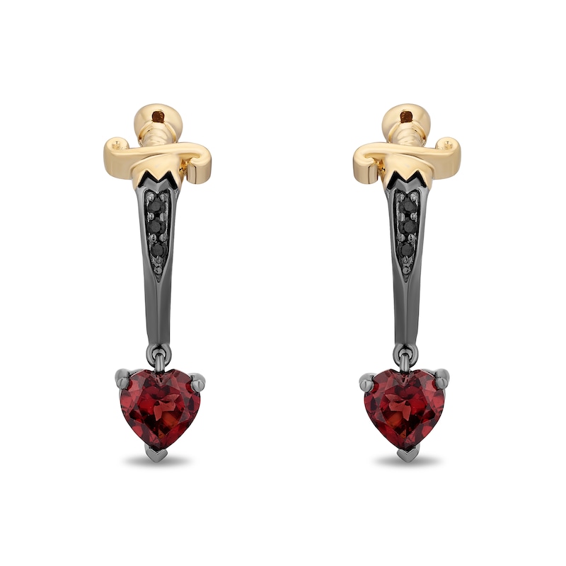 Main Image 1 of Enchanted Disney Villains Heart-Shaped Garnet and Black Diamond Dagger Earrings in Sterling Silver and 14K Gold Plate