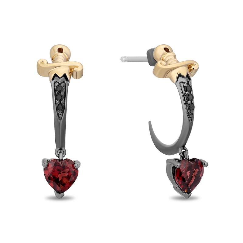 Main Image 2 of Enchanted Disney Villains Heart-Shaped Garnet and Black Diamond Dagger Earrings in Sterling Silver and 14K Gold Plate