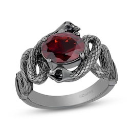 Enchanted Disney Villains Oval Garnet and Black Diamond Accent Snake Ring in Black Sterling Silver