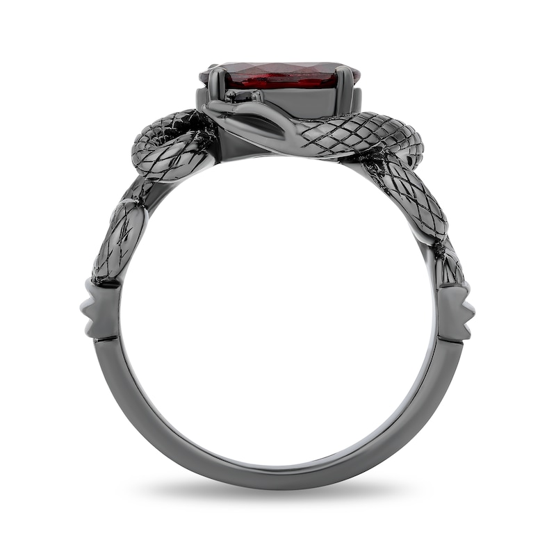 Main Image 3 of Enchanted Disney Villains Oval Garnet and Black Diamond Accent Snake Ring in Black Sterling Silver