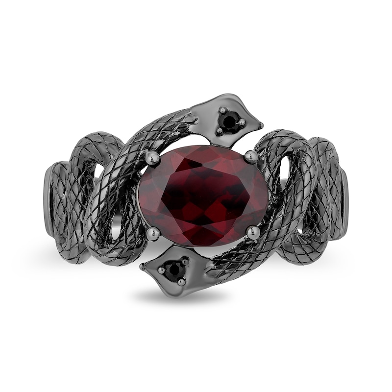 Main Image 4 of Enchanted Disney Villains Oval Garnet and Black Diamond Accent Snake Ring in Black Sterling Silver