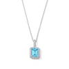 Thumbnail Image 1 of Emerald-Cut Swiss Blue Topaz and White Lab-Created Sapphire Frame Pendant in Sterling Silver