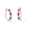 Thumbnail Image 1 of Oval Lab-Created Ruby and White Lab-Created Sapphire Hoop Earrings in Sterling Silver