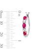 Thumbnail Image 2 of Oval Lab-Created Ruby and White Lab-Created Sapphire Hoop Earrings in Sterling Silver