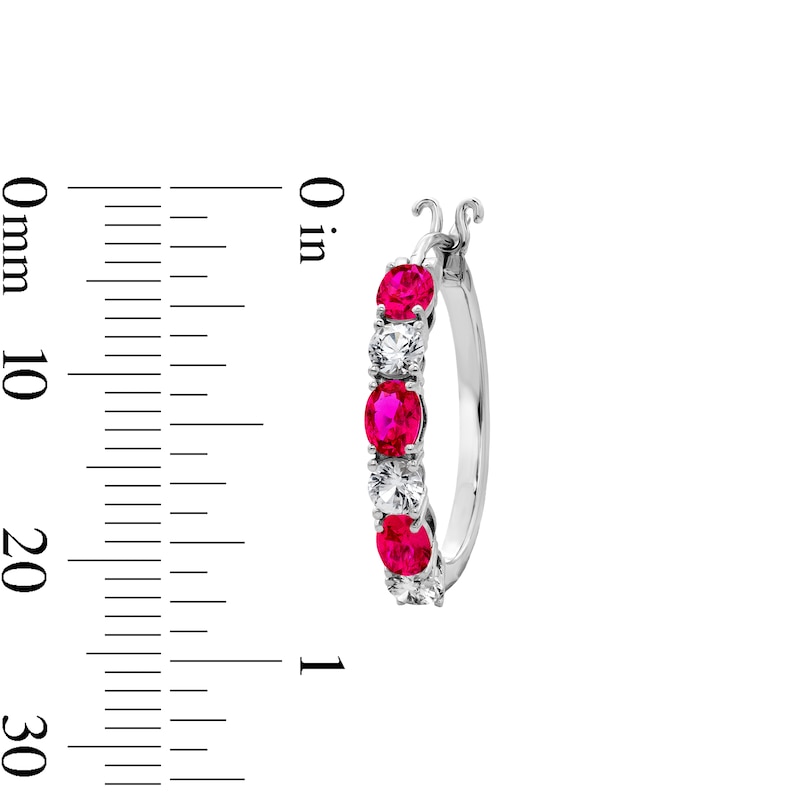 Main Image 2 of Oval Lab-Created Ruby and White Lab-Created Sapphire Hoop Earrings in Sterling Silver