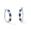 Thumbnail Image 1 of Oval Blue Lab-Created Sapphire and White Lab-Created Sapphire Hoop Earrings in Sterling Silver