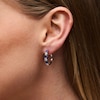 Thumbnail Image 2 of Oval Blue Lab-Created Sapphire and White Lab-Created Sapphire Hoop Earrings in Sterling Silver