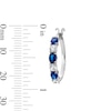 Thumbnail Image 2 of Oval Blue Lab-Created Sapphire and White Lab-Created Sapphire Hoop Earrings in Sterling Silver