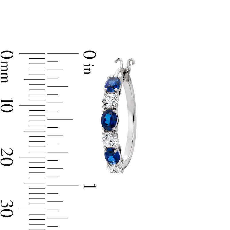 Main Image 2 of Oval Blue Lab-Created Sapphire and White Lab-Created Sapphire Hoop Earrings in Sterling Silver