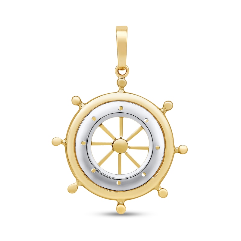 Ship's Wheel Necklace Charm in Solid 10K Two-Tone Gold