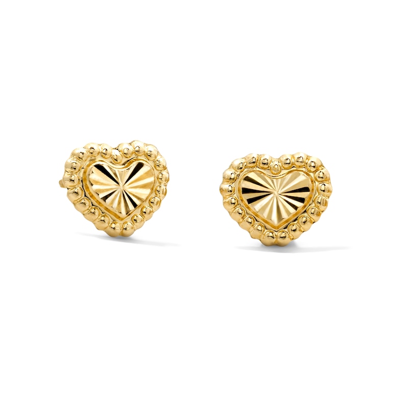 Diamond-Cut Heart Stud Earrings in Semi-Solid 14K Gold