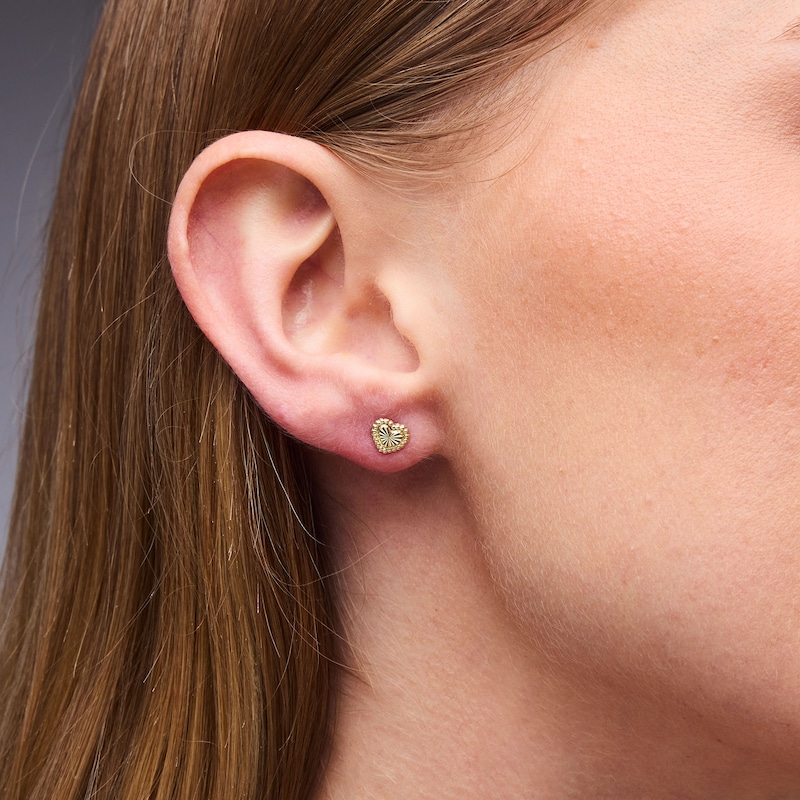 Diamond-Cut Heart Stud Earrings in Semi-Solid 14K Gold
